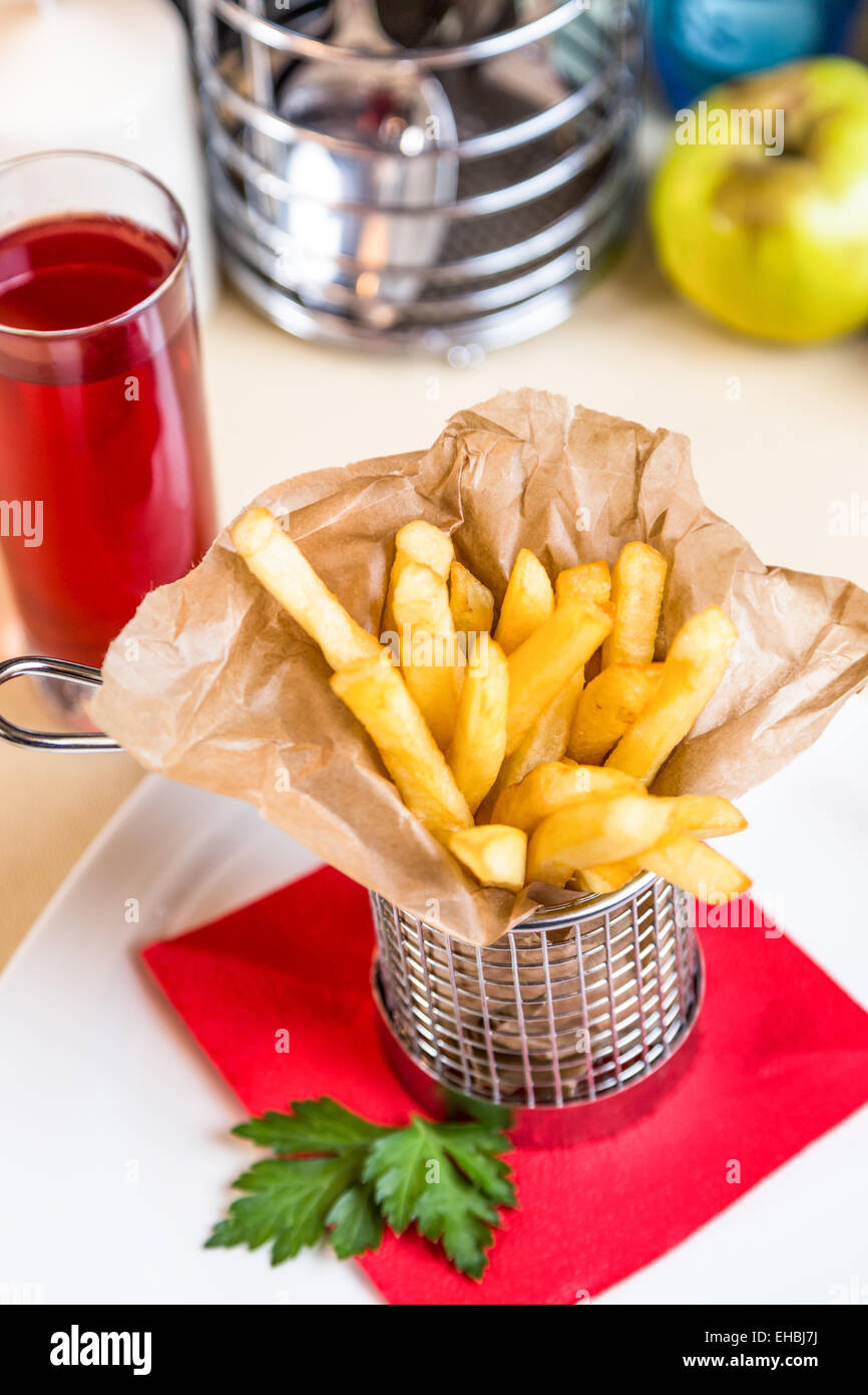 Restourant serving dish for child`s menu - stick potatos roast free Stock Photo